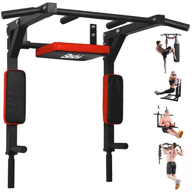 Pull Up Bar Wall Mounted Chin Up Bar Wall Mount Multifunctional Dip Station for Indoor Home Gym Workout,Power Tower Set Training Equipment Fitness Dip Stand Supports to 440 Lbs